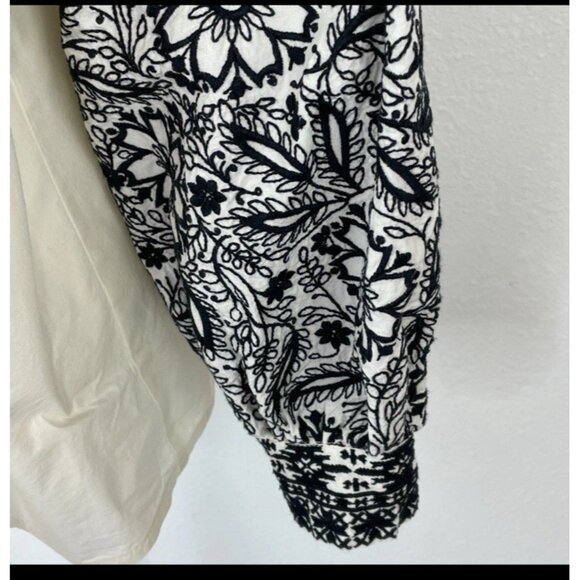 Roller Rabbit Lodi Embroidered Adrianna Cotton Black Floral Ivory Blouse Balloon - Picture 4 of 9